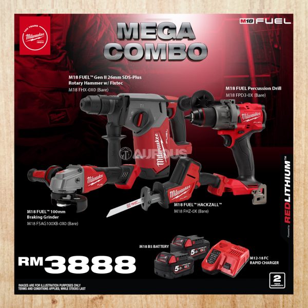 MILWAUKEE M18 FUEL MEGA COMBO ROTARY HAMMER (M18 FHX 502X + M18 FPP3E3-0B) - Image 2
