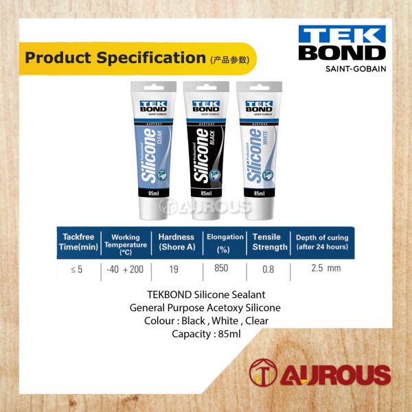TEKBOND ACETOXY HI PERFORMANCE SILICONE SEALANT FOR GENERAL PURPOSE 85ML (BLACK, CLEAR, WHITE) - Image 5