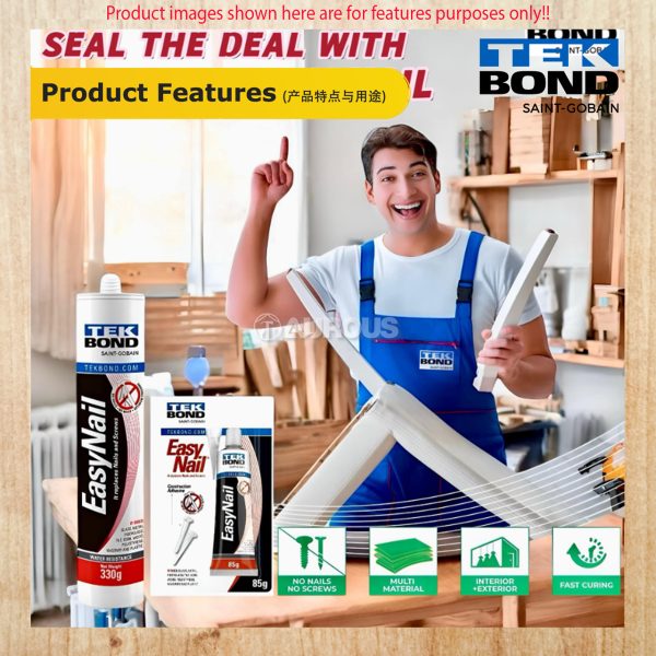TEKBOND EASYNAIL WATER BASED SOLVENT CONSTRUCTION ADHESIVE - YELLOW 330G - Image 4