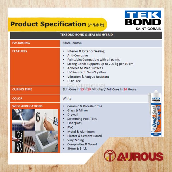 TEKBOND BOND & SEAL HYBRID MS SEALANT - WHITE 280ML - Image 2