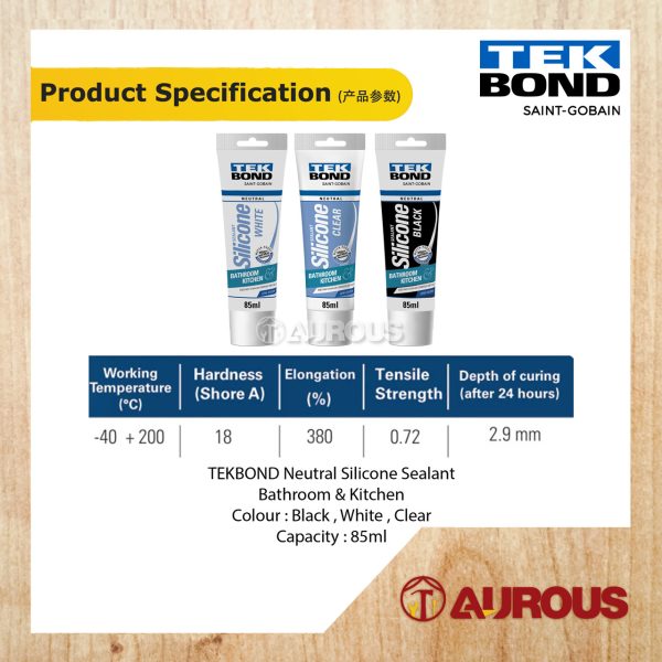 TEKBOND NEUTRAL SANITARY SILICONE SEALANT FOR BATHROOM & KITCHEN 85ML (BLACK, CLEAR, WHITE) - Image 5