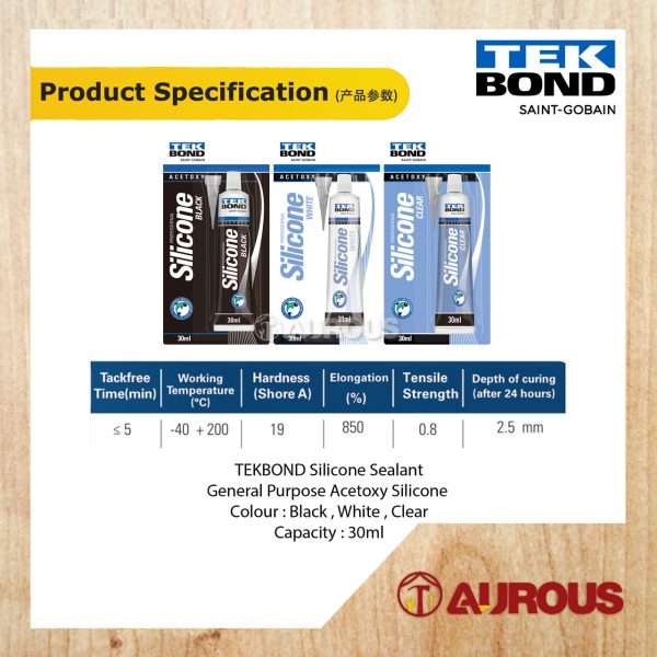 TEKBOND ACETOXY HI PERFORMANCE SILICONE SEALANT FOR GENERAL PURPOSE 30ML (BLACK, CLEAR, WHITE) - Image 5