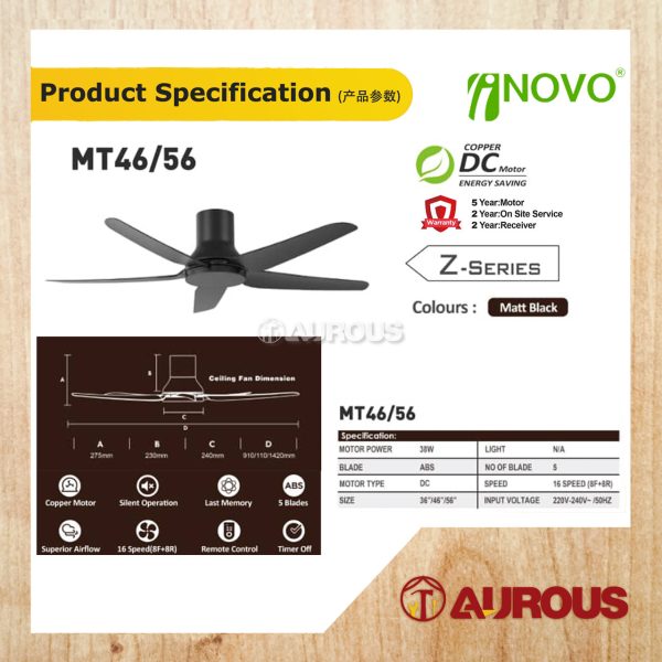 REGAIR INOVO Z-SERIES 46”/56” CEILING FAN 5 BLADES WITH DC MOTOR 8+8 SPEED FORWARD REVERSE (MT46/MT56) - Image 4