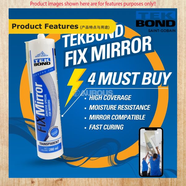 TEKBOND ALKOXY NEUTRAL CURE FIX MIRROR SILICONE SEALANT 280ML - Image 3
