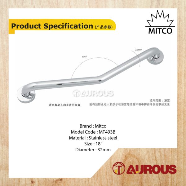 MITCO STAINLESS STEEL 120 DEGREE L SHAPE GRAB BAR (18'' DIA:32MM) MT493B - Image 2