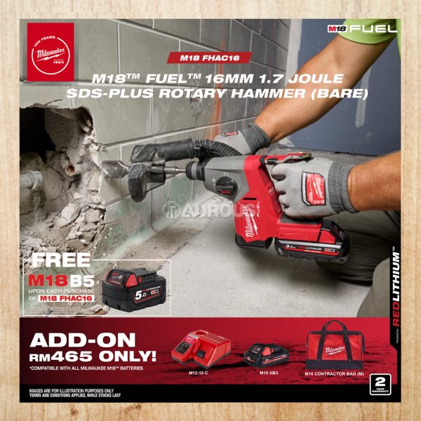 MILWAUKEE M18 FUEL 16MM 1.7 JOULE SDS-PLUS ROTARY HAMMER M18 FHAC16-0X0 (BARE TOOL)