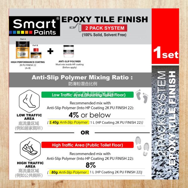 SMART EPOXY TILE FINISH COMPLETE SET (PRIMER ETP BLACK 03 + 2K PU 22 + FLAKE + ANTI-SLIP POLYMER) - Image 6