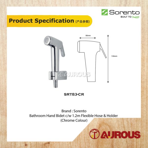 SORENTO HAND BIDET C/W 1.2M PVC FLEXIBLE HOSE SPRAY SET WITH HOLDER SRT83-CR (CHROME) - Image 3