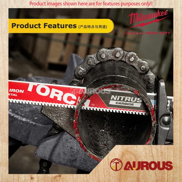 MILWAUKEE 9'' 8TPI TORCH WITH NITRUS CARBIDE SAWZALL BLADE FOR CAST IRON THICK METAL 48-00-5262 (1 PC/PKT) - Image 4