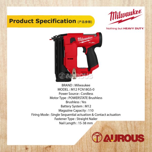 MILWAUKEE M12 FUEL 18GA COMPACT FINISH NAILER M12 FCN18GS-0 (BARE TOOL) - Image 6
