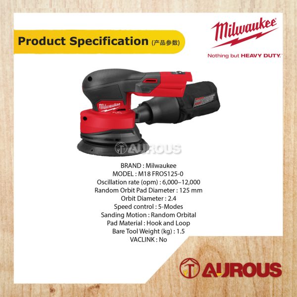 MILWAUKEE M18 FUEL 125MM RANDOM ORBITAL SANDER M18 FROS125-0 (BARE TOOL) - Image 6