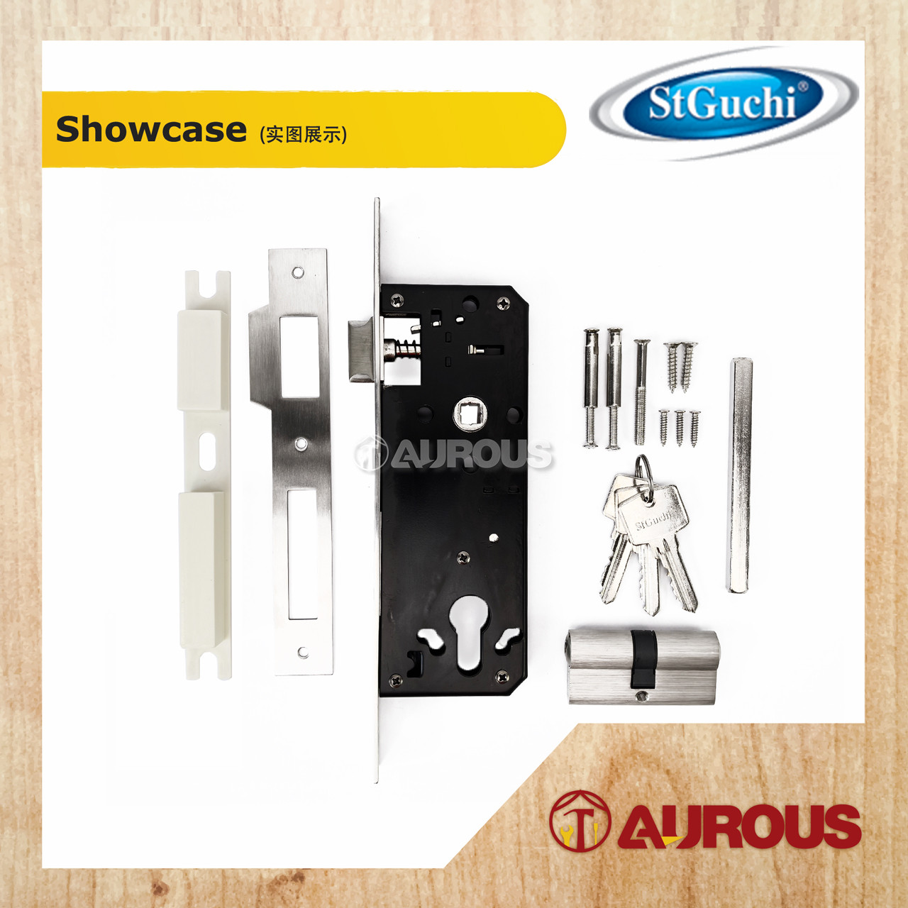 ST GUCHI LEVER MORTISE COMPLETE LOCKSET WITH MORTISE SASH LOCK AND 60MM DOUBLE KEY PROFILE CYLINDER (SGLM-4085/IZ001/D60) - Image 3