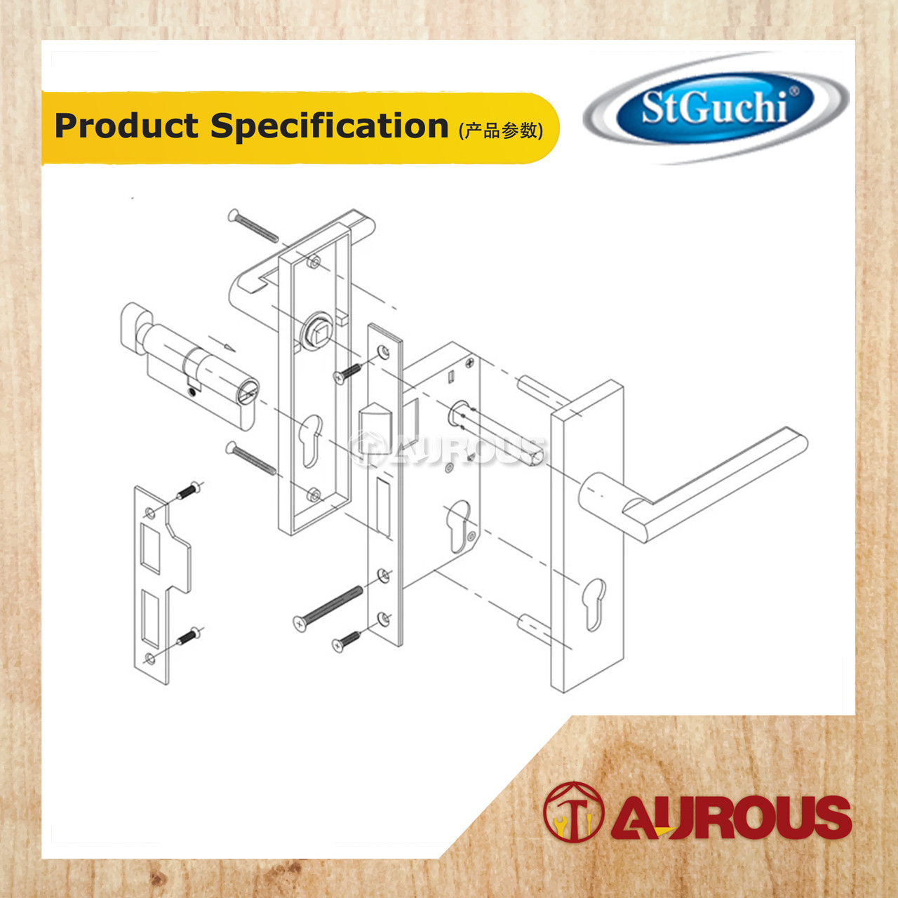 ST GUCHI LEVER MORTISE COMPLETE LOCKSET WITH MORTISE SASH LOCK AND 60MM DOUBLE KEY PROFILE CYLINDER (SGLM-4085/IZ001/D60) - Image 5