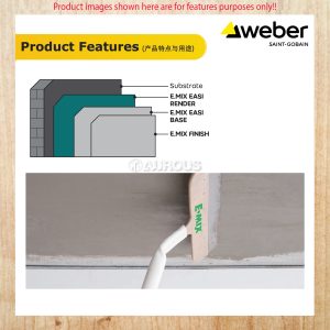 E MIX SKIMCOAT EASI BASE PREMIXED CEMENT-BASED PLASTER FOR WALL AND CEILING IN DRY OR WET INTERIOR ONLY 40KG (WHITE/GREY) - Image 8