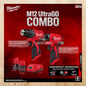 MILWAUKEE M12 ULTRAGO SUB-COMPACT BRUSHLESS PERCUSSION DRILL / IMPACT DRIVER COMBO SET (M12 BLPDRC-0 + M12 BLIDRC-0)