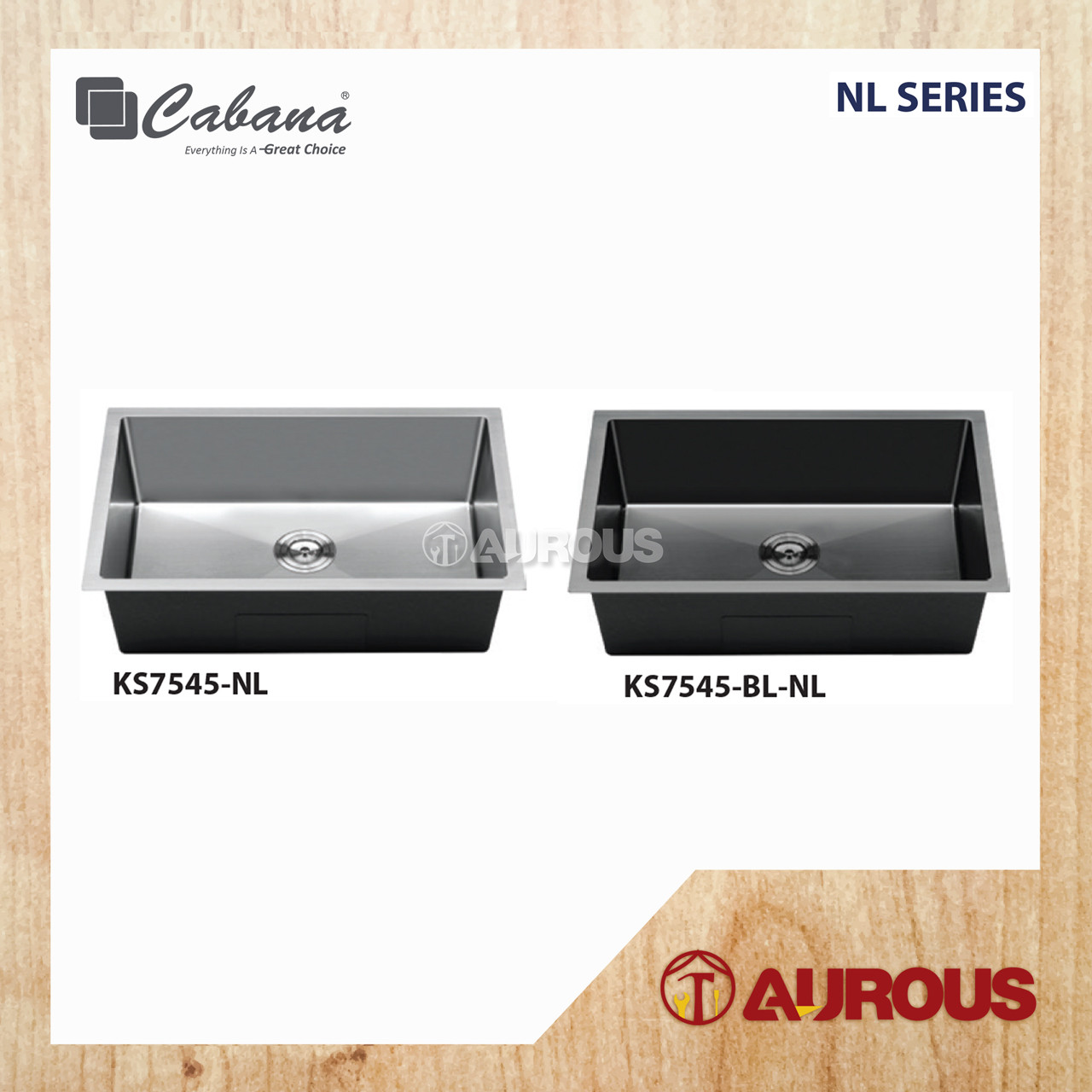 CABANA NL SERIES STAINLESS STEEL HANDMADE UNDERMOUNT NANOGRAIN KITCHEN SINK SINGLE BOWL (KS7545-NL / KS7545-BL-NL)
