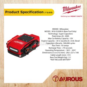MILWAUKEE M18 MULTIFUNCTION HOTSHOT 2000AMP JUMP STARTER M18 JS2000-0 (BARE TOOL) - Image 5