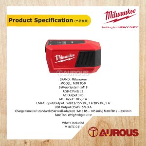 MILWAUKEE M18 TOP-OFF MINI USB-C CHARGER M18 TC-0 (BARE TOOL) - Image 6