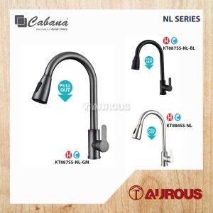 CABANA NL SERIES STAINLESS STEEL SUS304 PILLER MOUNTED PULL OUT TYPE KITCHEN SINK TAP (KS886SS-NL / KS887SS-NL-BL / KT887SS-NL-GM)