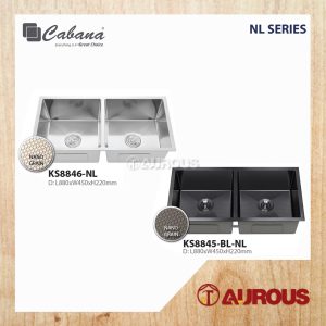 CABANA NL SERIES STAINLESS STEEL HANDMADE UNDERMOUNT NANOGRAIN KITCHEN SINK DOUBLE BOWL (KS8846-NL / KS8845-BL-NL)