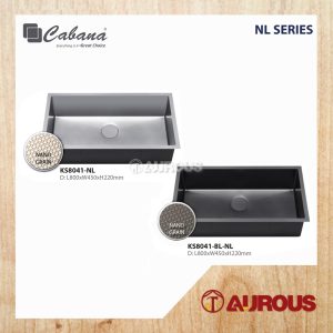 CABANA NL SERIES STAINLESS STEEL HANDMADE NANOGRAIN KITCHEN SINK SINGLE BOWL (KS8041-NL / KS8041-BL-NL)