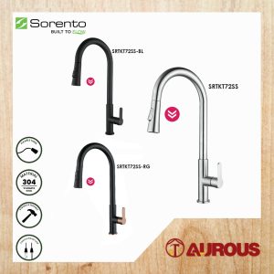SORENTO STAINLESS STEEL 304 KITCHEN PILLAR MOUNTED COLD TAP WITH PULL OUT SHOWER (SRTKT72SS / SRTKT72SS-RG / SRTKT72SS-BL)