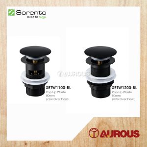 SORENTO SOLID BRASS POP UP WASTE 80MM C/W OVERFLOW SRTW1100-BL / W/O OVERFLOW SRTW1200-BL