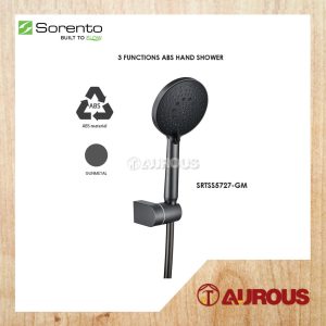 SORENTO 3 FUNCTIONS ABS HAND SHOWER C/W 1.5M PVC FLEXIBLE HOSE & HOLDER (SRTSS5727-GM)