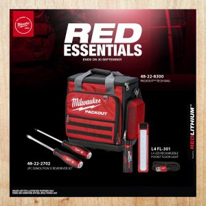 [LIMITED EDITION] MILWAUKEE RED ESSENTIALS PACKOUT TECH BAG COMBO (48-22-8300 , 48-22-2702 , L4 FL-301)