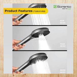 SORENTO 3 FUNCTIONS ABS HAND SHOWER C/W 1.5M PVC FLEXIBLE HOSE & HOLDER (SRTSS5727-GM) - Image 4