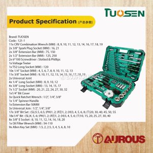 TUOSEN 121 PCS 1/4" 3/8" 1/2" AUTOMOTIVE SPANNER SOCKET AND HAND TOOL RATCHET ACCESSORIES SET (121-1) - Image 6