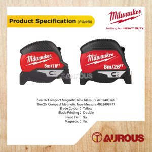 MILWAUKEE COMPACT MAGNETIC MEASURING TAPE (5m/16’ 4932498769 / 8m/26‘ 4932498771) - Image 7