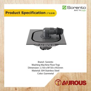 SORENTO ANTI-ODOUR WASHING MACHINE FLOOR TRAP 150 X 150MM SRT6651-GM (GUN METAL) - Image 3
