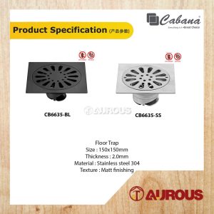 CABANA STAINLESS STEEL 304 FLOOR GRATING / FLOOR TRAP (150x150MM) CB6635-NL / CB6635-BL - Image 4
