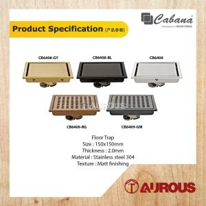 CABANA STAINLESS STEEL 304 FLOOR GRATING / FLOOR TRAP (150x150MM) (CB6408-NL/CB6408-BL/CB6408-GY/CB6409-RG/CB6409-GM) - Image 7